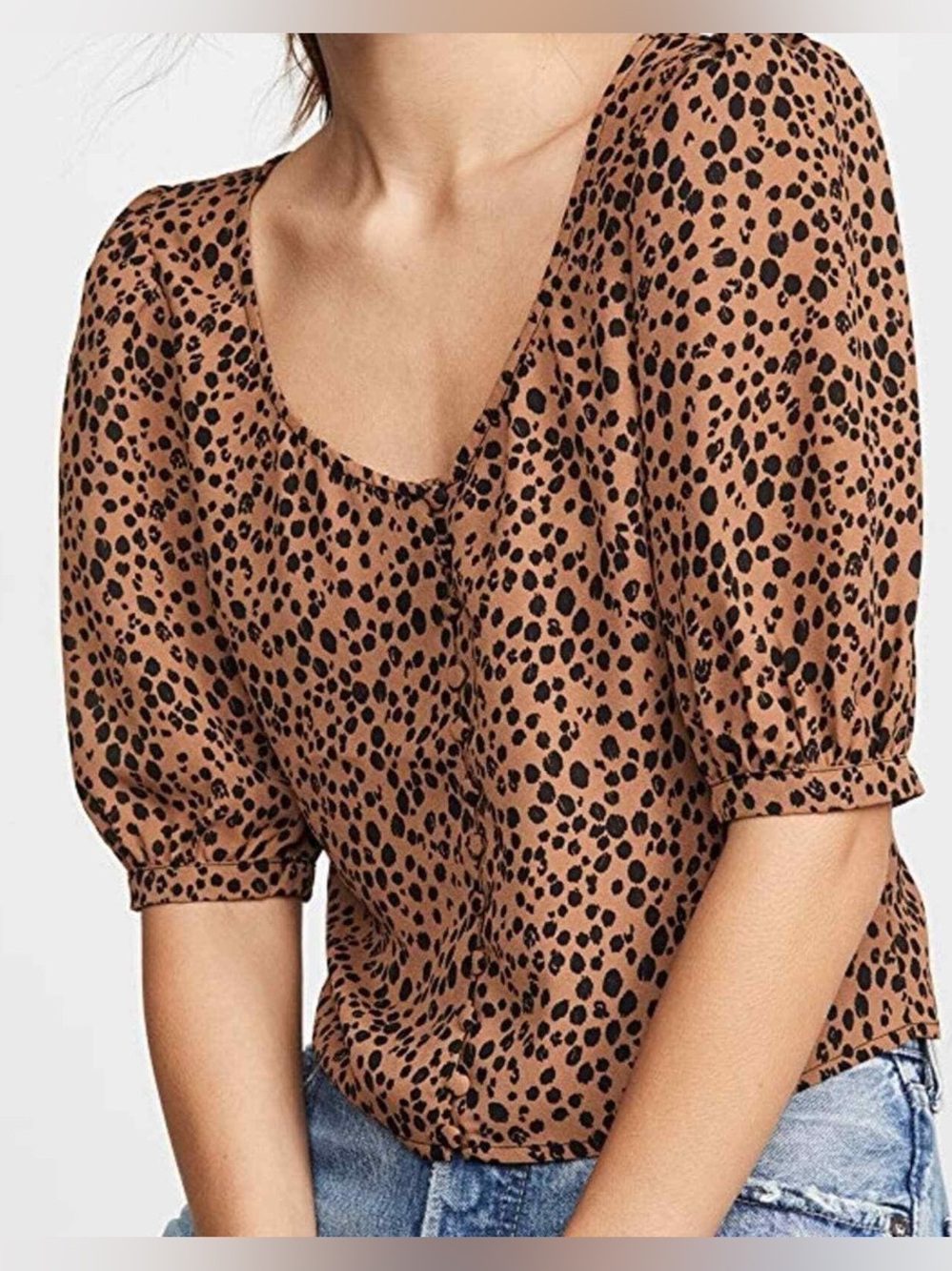 BB Dakota Wildest Dreams Coco Cheetah Puff Sleeve Blouse XS NWT